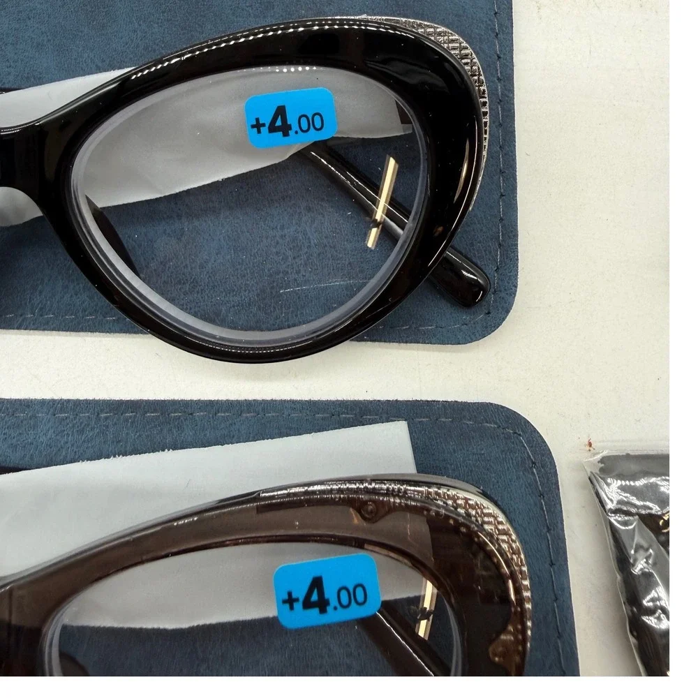 Set of 3 Round Reading Glasses +4.00 Strength Purple Tortoise Grey Black 8812